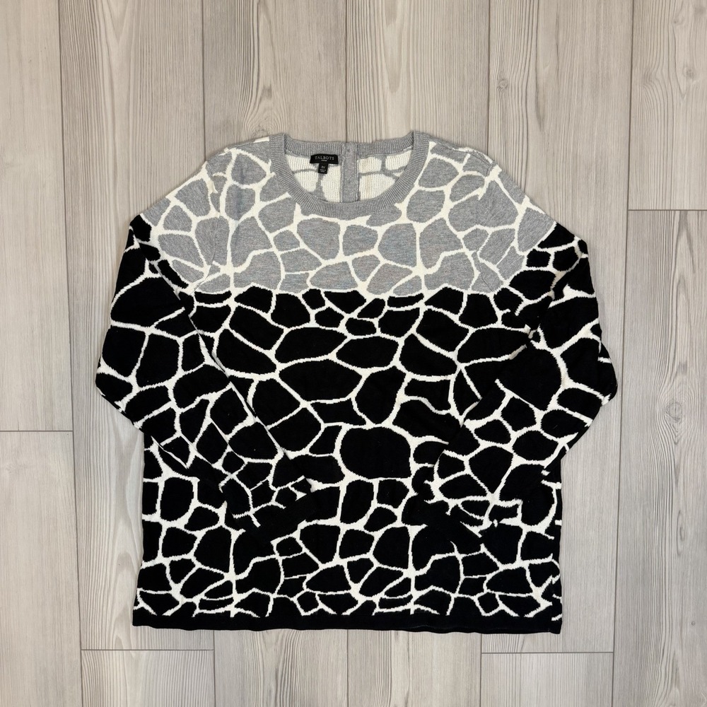 Talbots Woman‎ Sweater Plus Size 3X Animal Print Color Block Cotton Rayon Nylon